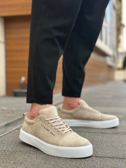 BA0104 Bağcıklı Krem Süet Beyaz Taban Spor Klasik Erkek Ayakkabı