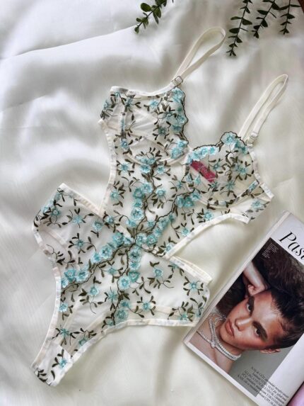 Aria's Closet Yeşil Çiçek Büyük Desenli Bodysuit