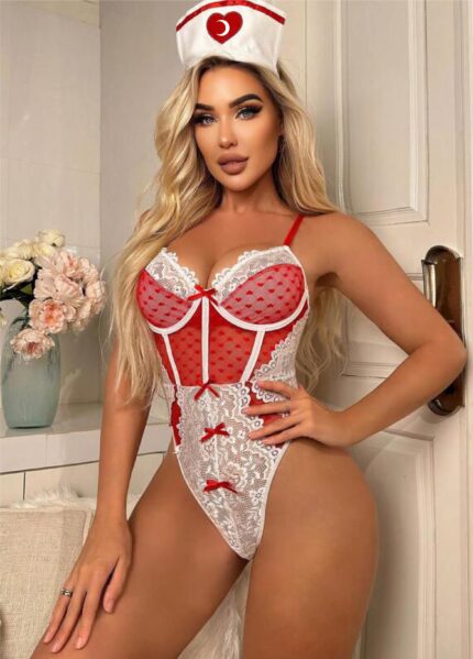 Aria's Closet Kırmızı Fantezi Body Hemşire Kostümü