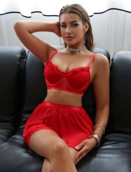 Aria's Closet Kırmızı Tül Fırfırlı Etekli Sütyen Takım