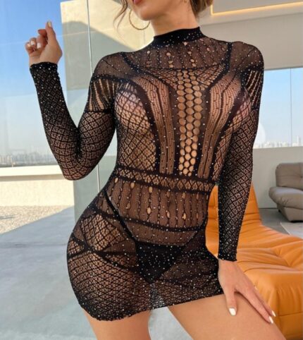 Aria's Closet Özel Tasarım Siyah Taşlı Fantezi Vücut Çorabı