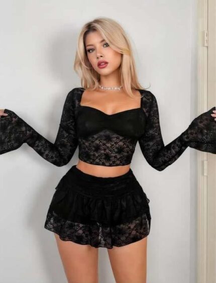 Aria's Closet Siyah Dantelli Etekli Fantezi Bolero Bustiyer Takım