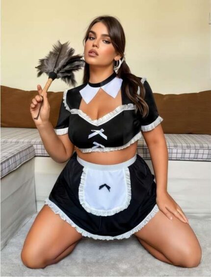 Aria's Closet Büyük Beden Mini Etekli Büstiyerli Fantezi Hizmetçi Kostümü