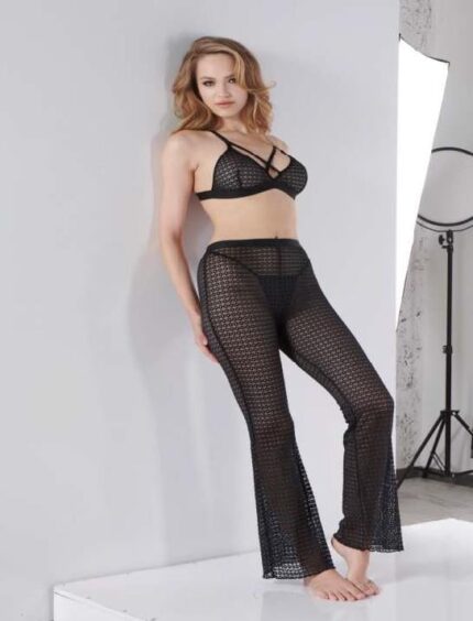 Aria's Closet Siyah Transparan Göğüs İp Detaylı Fantezi Sütyen Pijama Takımı