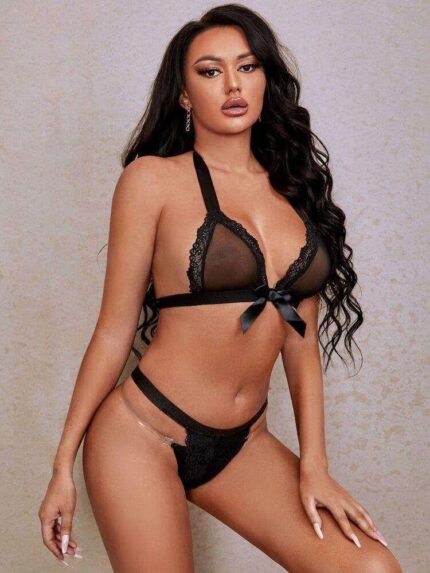 Aria's Closet Siyah Transparan Kurdelalı Fantezi Sütyen Takımı