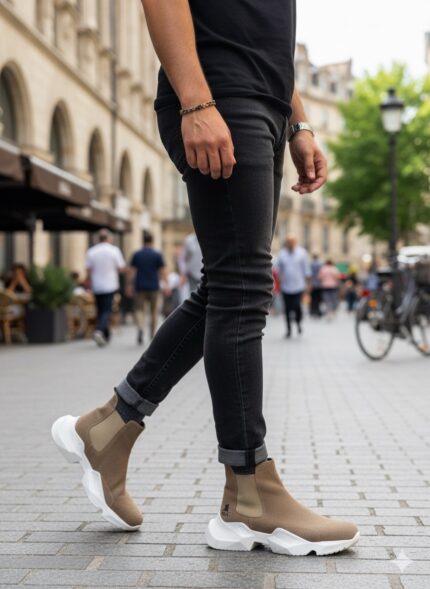 BA0444 Bağcıksız Rahat Yüksek Taban Vizon Erkek Spor Yarım Bilek Bot