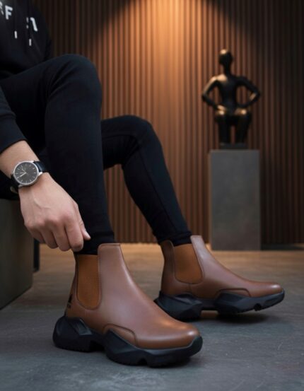 BA0444 Bağcıksız Rahat Yüksek Taban Taba Erkek Spor Yarım Bilek Bot