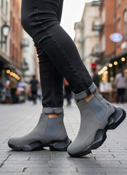 BA0444 Bağcıksız Rahat Yüksek Taban Füme Erkek Spor Yarım Bilek Bot