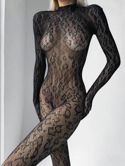 Arias Closet Özel Tasarım Siyah Sırt Dekolteli Fantezi Body Vücut Çorabı