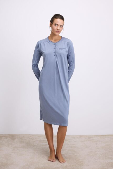 Arias Closet Modal Uzun Kollu Düğmeli Gecelik