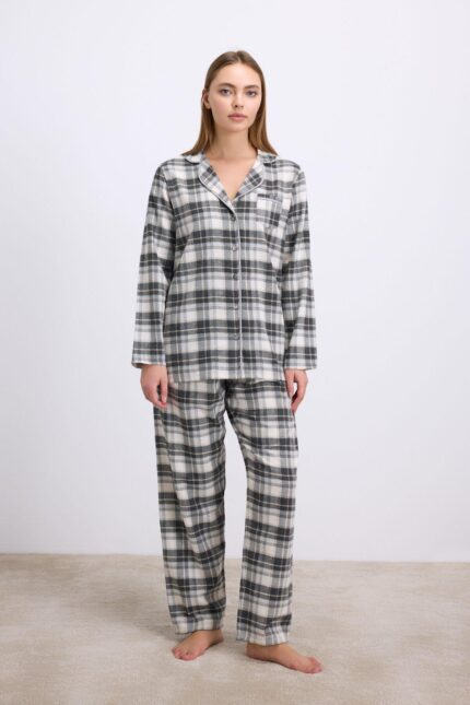 Arias Closet Kareli Flanel Görünümlü Uzun Kollu 2'li Pijama Takımı