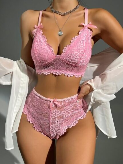 Arias Closet Pembe Dantelli Fantezi Bralet Sütyen Takımı