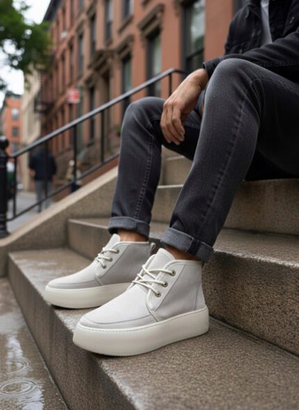 BA0550 İçi Kürklü Bağcıklı Krem Erkek Tarz Spor Bot