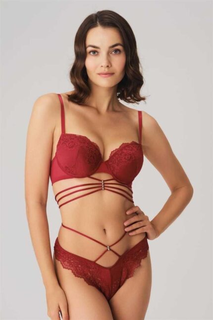 Arias Closet Balenli Destekli Dolgulu Göbek Detaylı Dantelli Sütyen ve String Takım