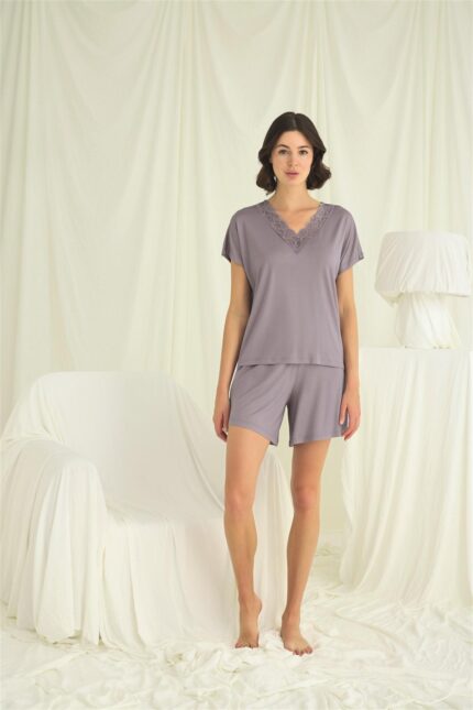 Arias Closet Kısa Kollu Dantelli V Yaka Şort Takımı