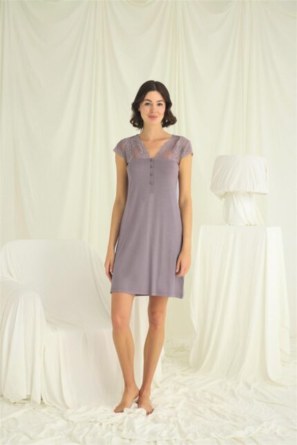 Arias Closet Kolu Omzu ve Yakası Dantelli Önü Düğmeli Gecelik