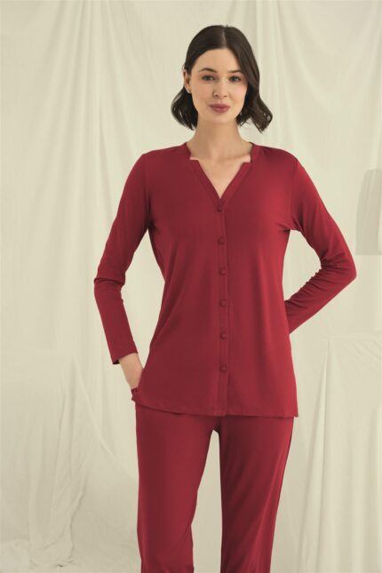 Arias Closet Uzun Kollu Boydan Düğmeli V Yaka Pijama Takımı