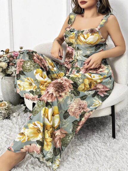 Arias Closet Özel Tasarım Büyük Beden Çiçek Desenli 2'li Pijama Takımı