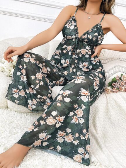 Arias Closet Özel Tasarım Büyük Beden Çiçek Desenli Bol Kesim 2'li Pijama Takımı